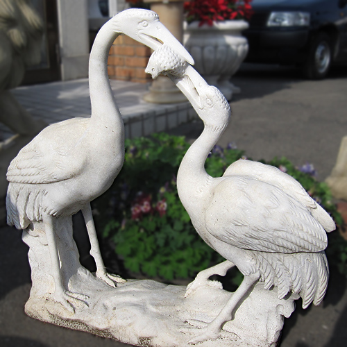 天然大理石彫刻・石像　フラミンゴ親子　【商品番号：m-0063】