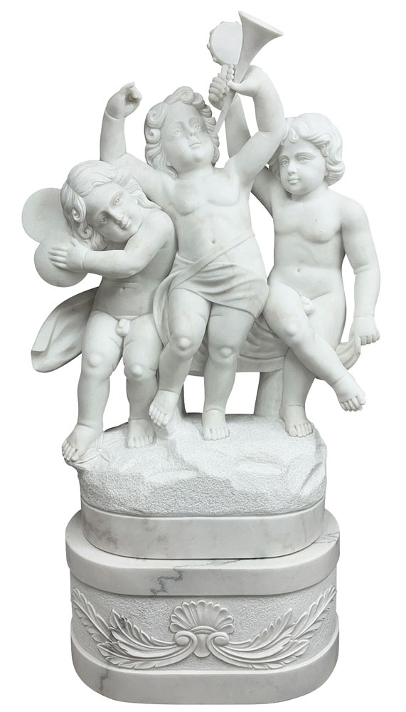 天然大理石彫刻 楽器を持つ子供像 【商品番号：m-hat099-2405】