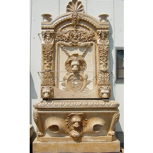 天然大理石彫刻 ライオン壁泉