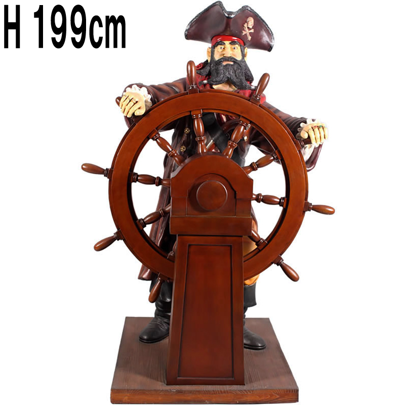 舵を取る海賊 Pirate w/ Wheel 6ft.  FRPアートオブジェ 【商品番号：m-fr030714】