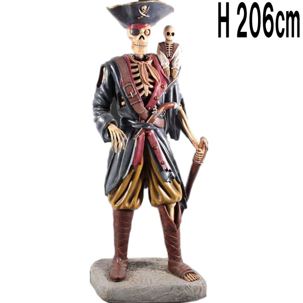 猿を肩に乗せた海賊 Skeleton Pirate with Monkey 6ft. FRPアートオブジェ 【商品番号：m-fr030719】