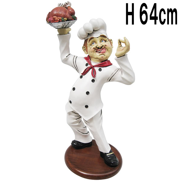 出来上がったチキンに満足げなシェフ / Finger Lickin Chicken Chef  FRPアートオブジェ 【商品番号：m-fr080007】