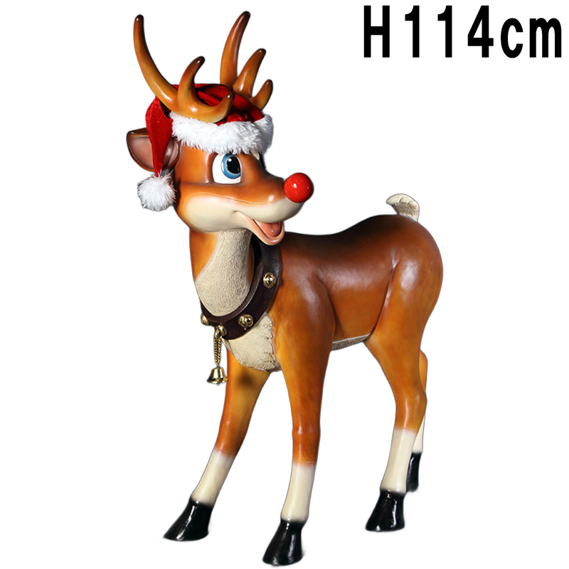 振り向くトナカイ Standing Reindeer FRPアートオブジェ 【商品番号：m-fr090078】