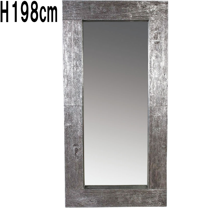 木材風長方形の姿見フロアミラー・シルバー / Old Lumber Rectangular Mirror FRPアートオブジェ 【商品番号：m-fr100130】