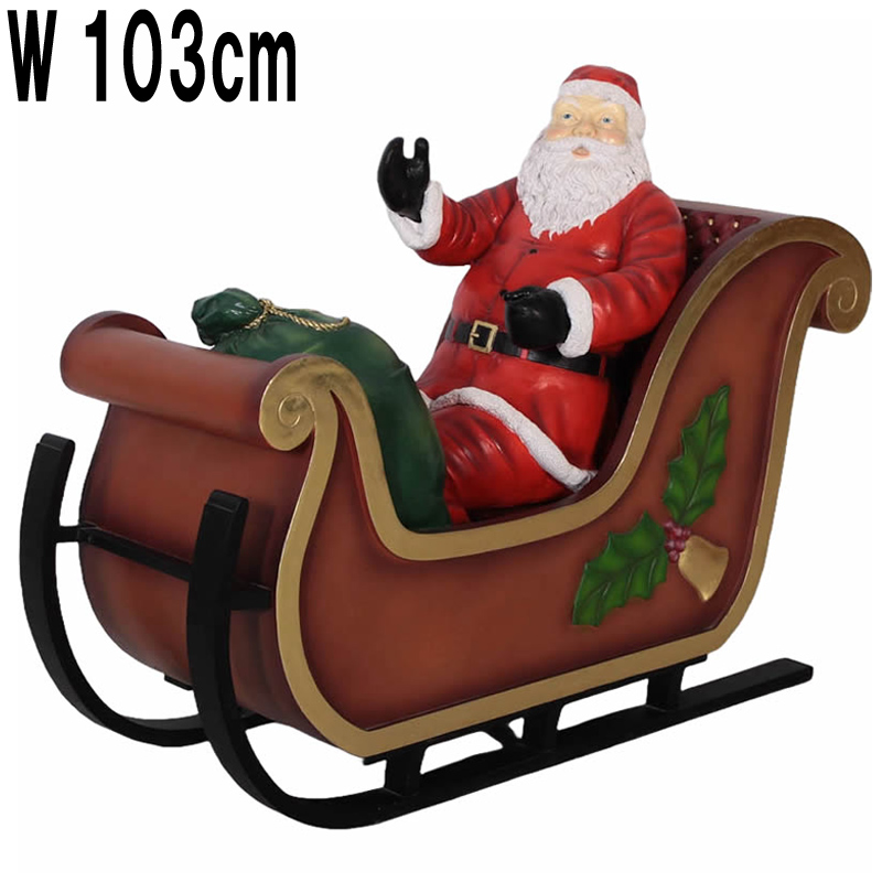 クリスマスプレゼントを配るサンタのソリ  Santa on Sleigh  FRPアートオブジェ 【商品番号：m-fr110004s】