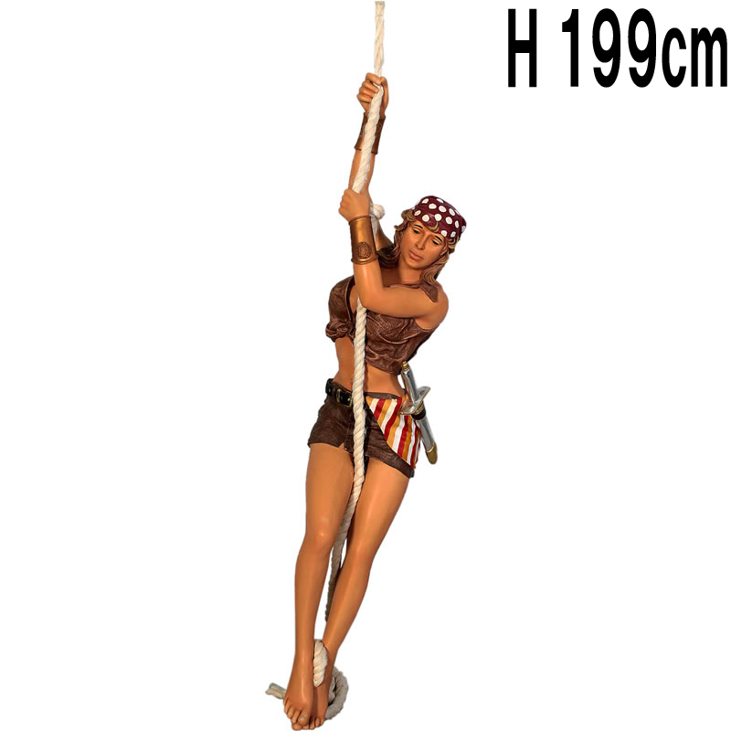 ロープにぶら下がる女海賊 Sexy Girl Pirate  FRPアートオブジェ 【商品番号：m-fr110050】