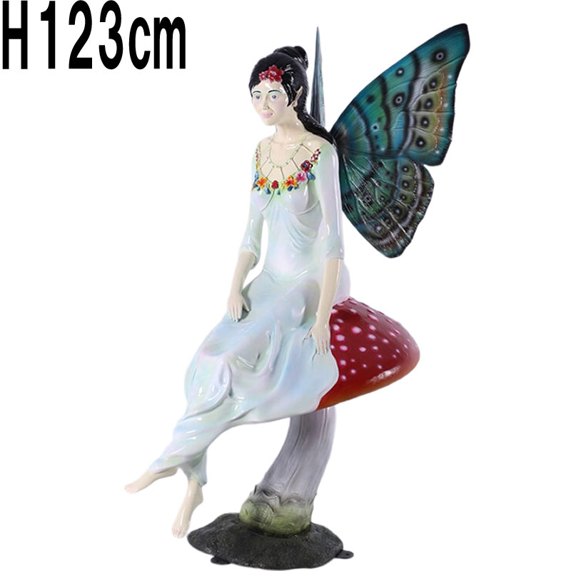 キノコに座る妖精 / Fairy on Mushroom  FRPアートオブジェ 【商品番号：m-fr140064】
