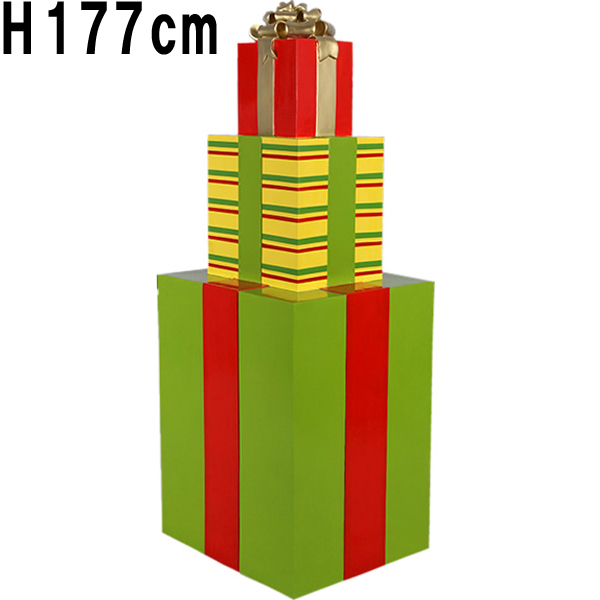 クリスマスボックス 3段 Gift Stack 189 Tall Lime Yellow and Red FRPアートオブジェ 【商品番号：m-fr150405】