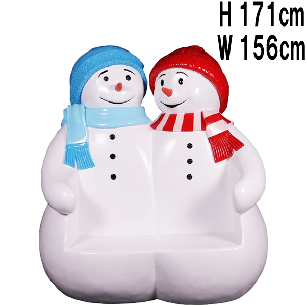 雪だるまのベンチ（ブルーとレッド） Snowmen Seat FRPアートオブジェ 【商品番号：m-fr160250】