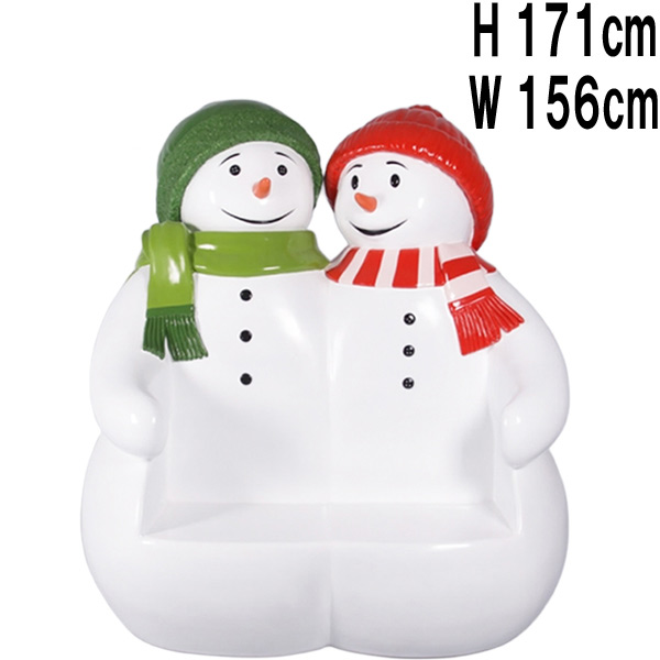 雪だるまのベンチ（グリーンとレッド） Snowmen Seat FRPアートオブジェ 【商品番号：m-fr160250gr】