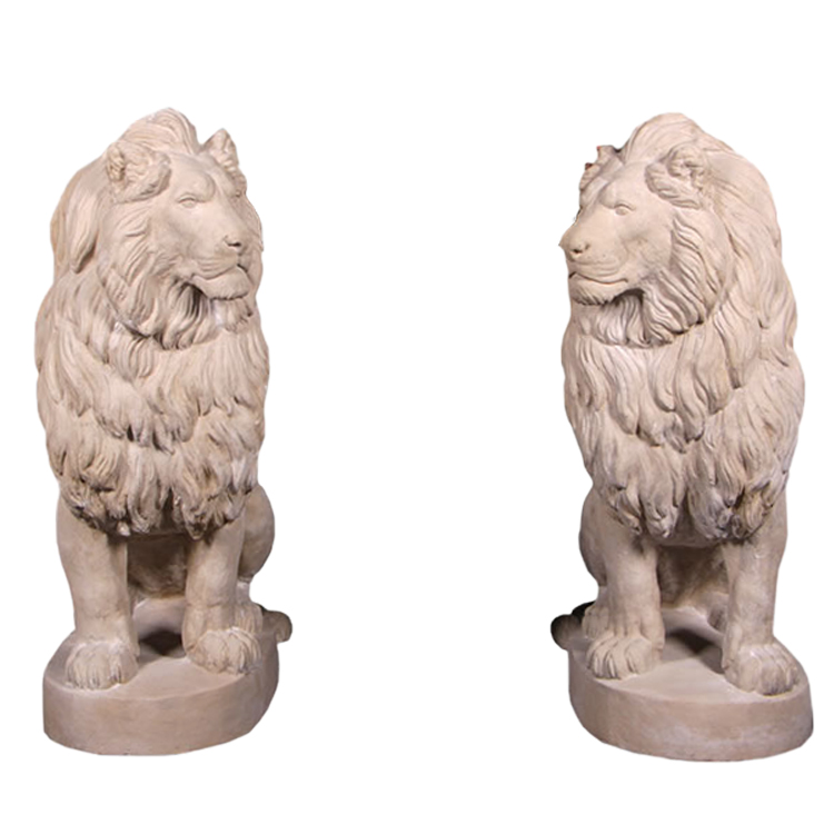 鎮座するライオン  Sitting Lions FRPアートオブジェ【商品番号：m-fr160274RS】