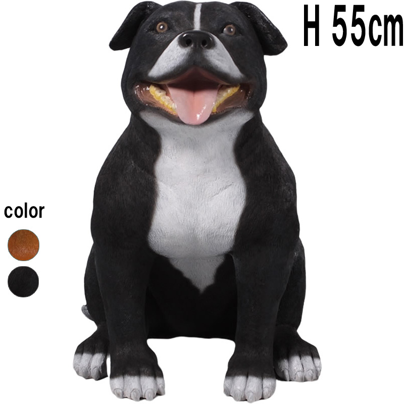 スタッフォードシャーブルテリア（スタッフィー）ブラック / Staffordshire Bull Terrier  FRPアートオブジェ 【商品番号：m-fr170075BK】