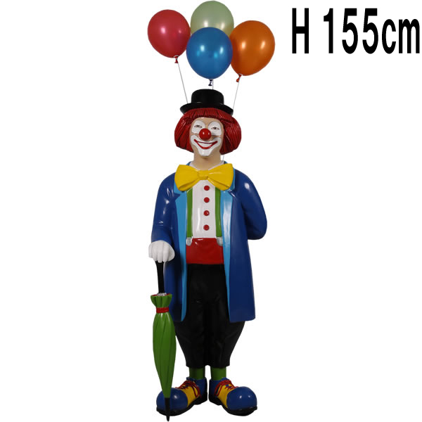 ピエロと風船と傘 Clown with umbrella and balloons FRPアートオブジェ【商品番号：m-fr180169】