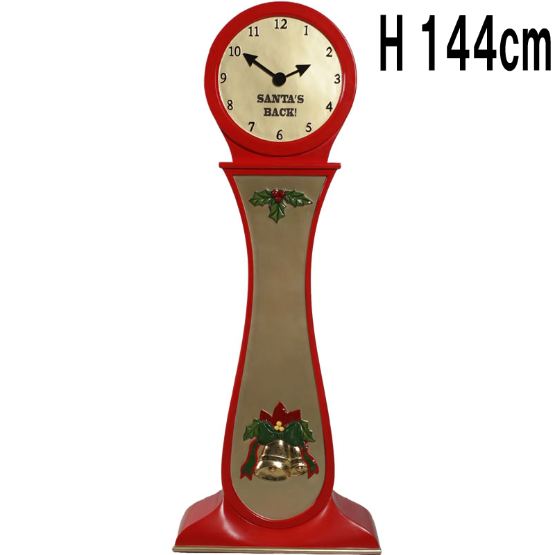 サンタのノッポの置時計 "Santas Back" Clock  FRPアートオブジェ 【商品番号：m-fr180193】