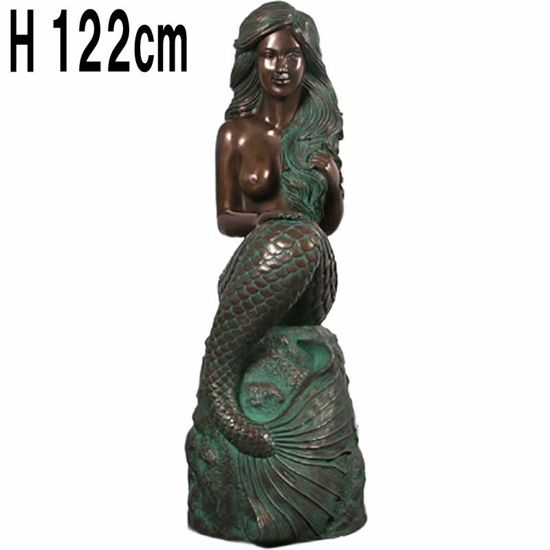 岩に座る人魚・ブロンズ仕上げ / "Angel" Sweet Mermaid on the Rock  FRPアートオブジェ 【商品番号：m-fr190131br】