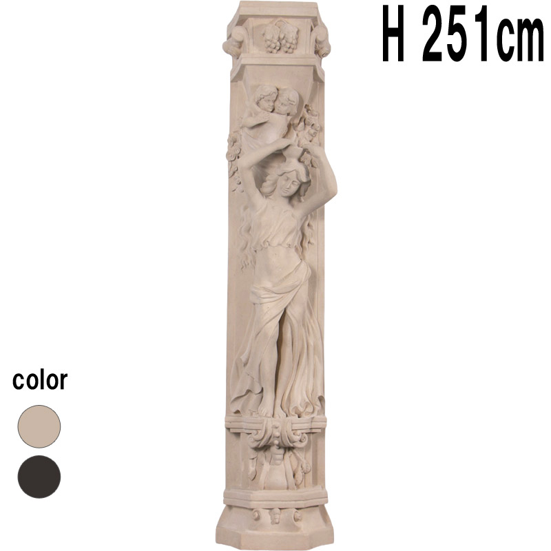 壺を捧げる古代ローマ女性の装飾柱ロマンストーン仕上げ / Roman Girl w/ Bowl Pilaster  FRPアートオブジェ 【商品番号：m-fr190154RS】