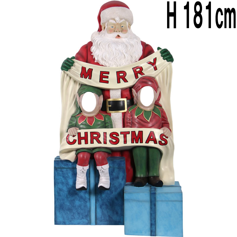 サンタのフォトフレーム顔出し Merry Christmas - Photo Op  FRPアートオブジェ 【商品番号：m-fr200045】