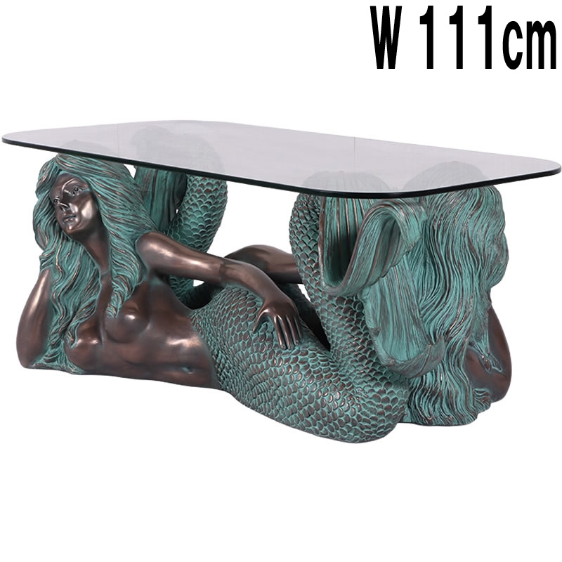 横たわる人魚のテーブル・ブロンズ仕上げ / Mermaid Sisters, Coffee Table  FRPアートオブジェ 【商品番号：m-fr220034br】