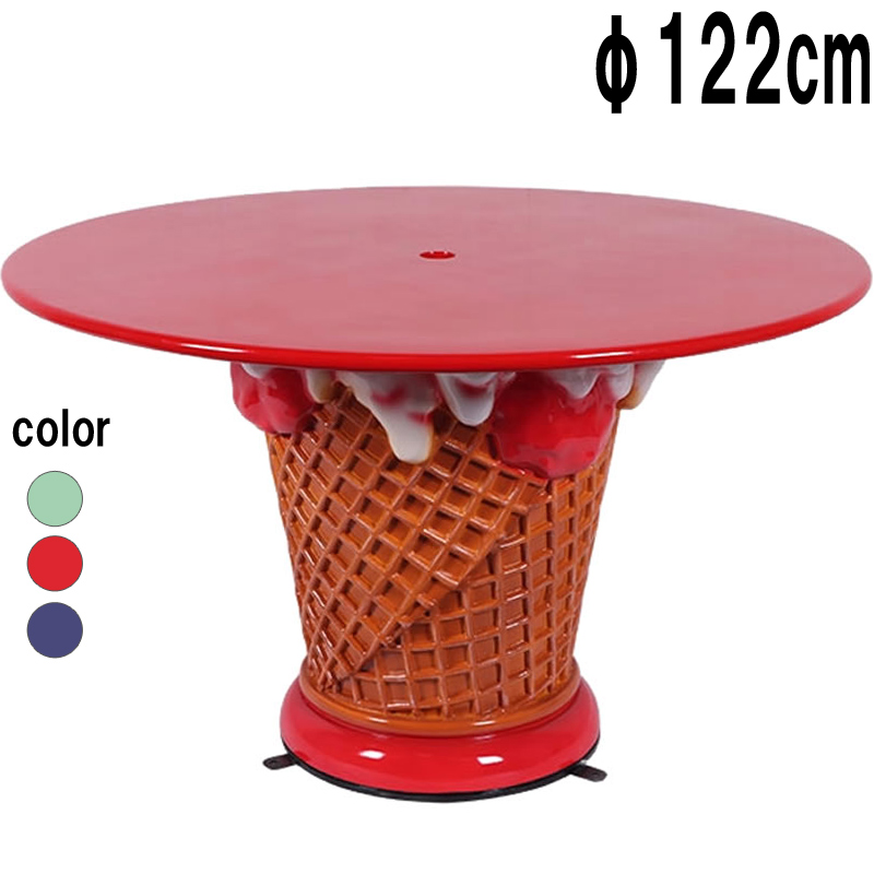 大きなアイスクリームテーブルストロベリー Ice Cream Table 48" Dia. - Strawberryw/MP&MiddleHole  FRPアートオブジェ 【商品番号：m-fr220039sb】