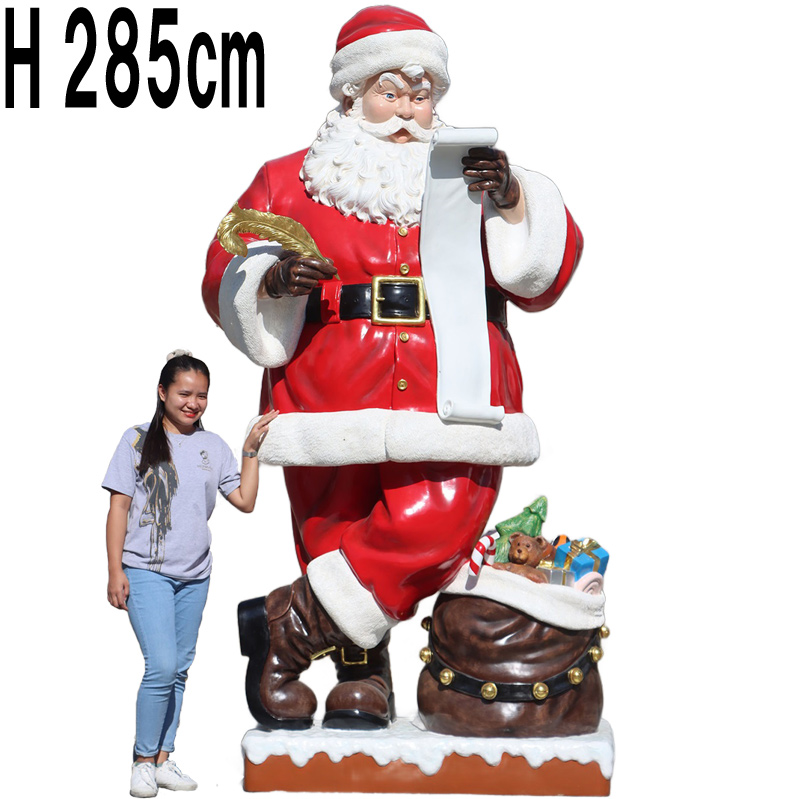 リストを見るサンタクロース高さ285cm  Santa 9ft w/ Wish List and Gifts  FRPアートオブジェ 【商品番号：m-fr240001】