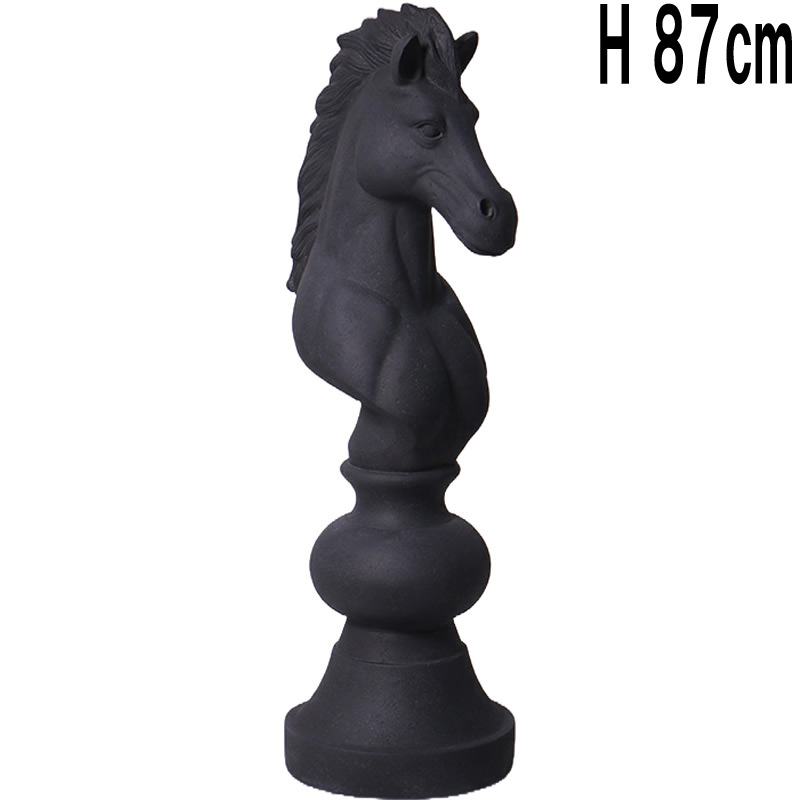 ストーン仕上げチェス騎士ナイト-ブラック / Chess Piece - Knight (small)  FRPアートオブジェ 【商品番号：m-fr240143bk】