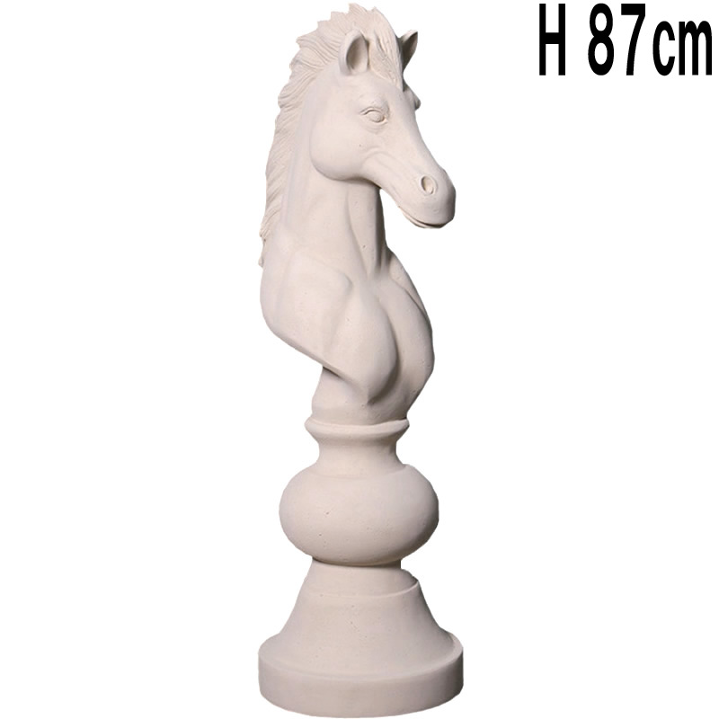 ストーン仕上げチェス騎士ナイト-ホワイト / Chess Piece - Knight (small)  FRPアートオブジェ 【商品番号：m-fr240143wh】