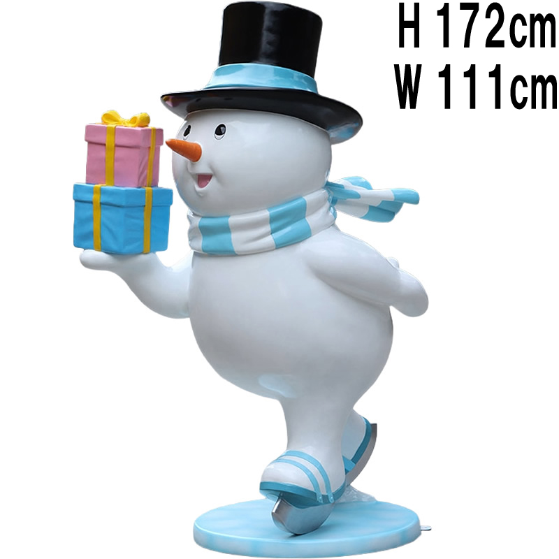 スケートする雪だるまファーザー Skating Snowman Family - Father - FRPアートオブジェ 【商品番号：m-fr240238】