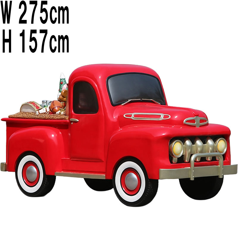 クリスマスを運ぶ赤いピックアップトラック / Vintage Pickup with Christmas Gifts  FRPアートオブジェ 【商品番号：m-fr260040】