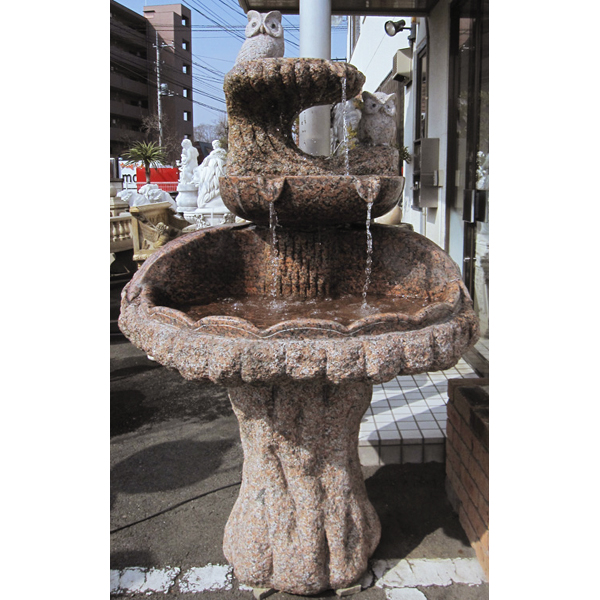 天然御影石彫刻 ふくろう噴水・壁泉 開運招福のシンボルフクロウの噴水