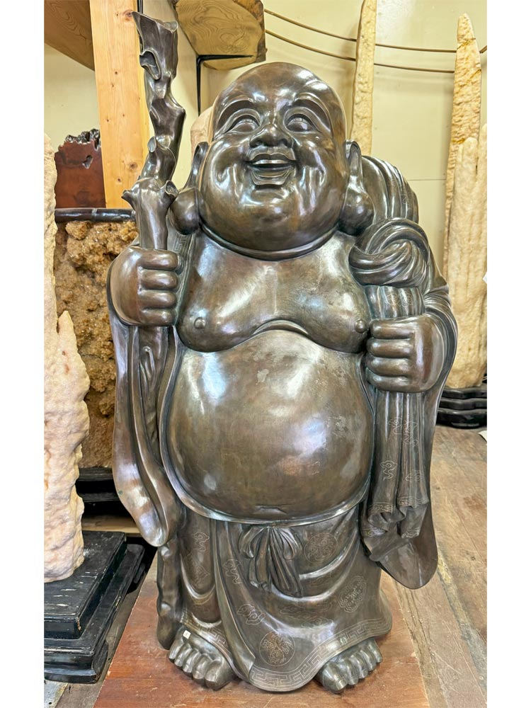 治】金工家『秀正』作 唐銅製 布袋立像 置物☆高さ 62cm 重さ