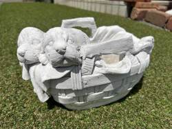 犬石材彫刻品 イタリア製 動物像 花鉢 バスケットいぬ 現品限り 石像 【展示品特別