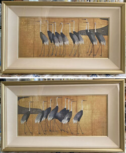 尾形光琳（おがたこうりん） 群鶴図 左右隻 シルクスクリーン版画 限定  