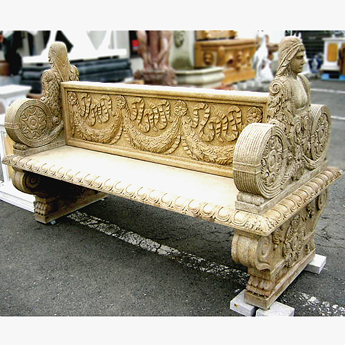 天然大理石彫刻　貴婦人両側背付ベンチ　【※商品番号：m-0016】