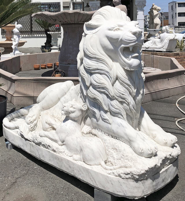 天然大理石彫刻 ライオン親子