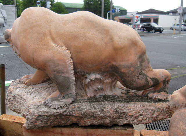 大理石彫刻 クマ親子 石像 動物像 天然石 熊