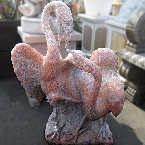 天然大理石彫刻　フラミンゴ親子（ピンク）　【※商品番号：m-0062】