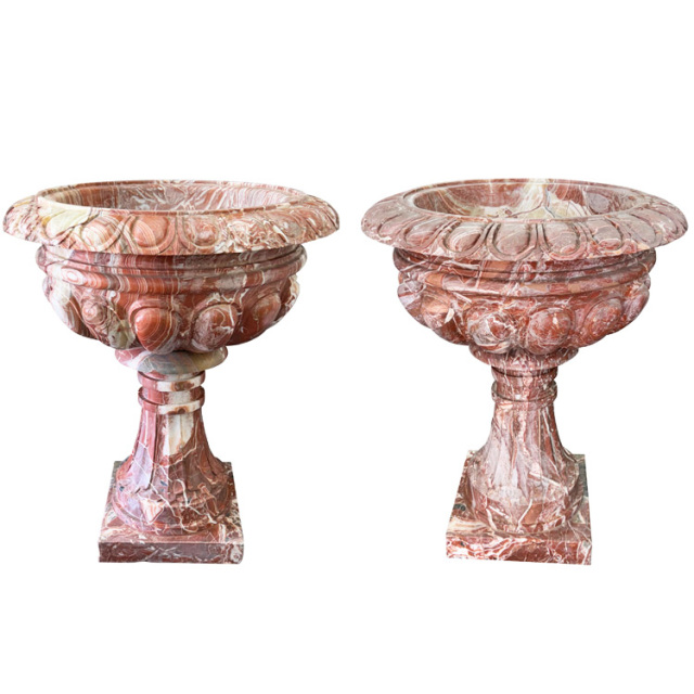 天然大理石 脚付き花鉢 コンポート形花器（ペア）｜希少な大理石彫刻