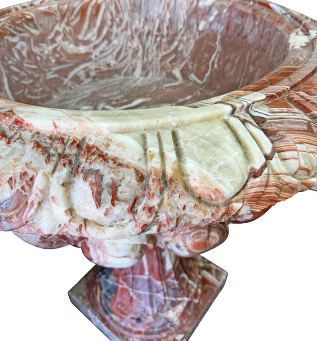 天然大理石 脚付き花鉢 コンポート形花器（ペア）｜希少な大理石彫刻