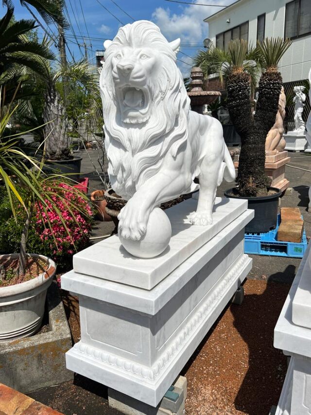 天然大理石彫刻 ライオン ペア