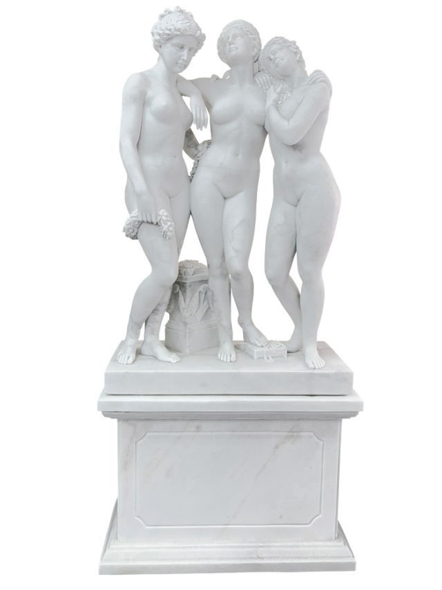 天然大理石彫刻 三美神 ペア 台座付き