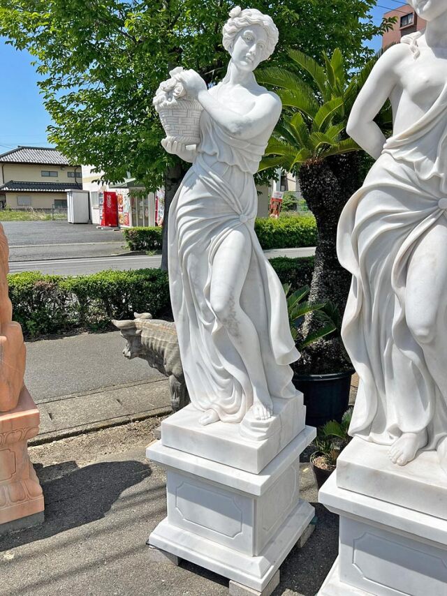 天然大理石彫刻 花かごを持つヴィーナス（春）｜女性像・ヴィーナス像