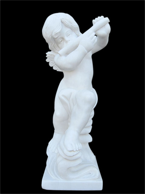 大理石 天使像 エンジェル像 （フルート） 石像 彫刻 子供像