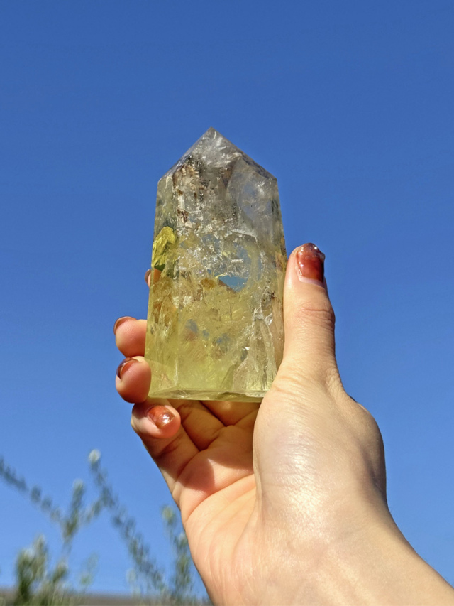 天然 シトリン 黄水晶 六角柱 ポイント 約200g 【商品番号：m-ci-01】