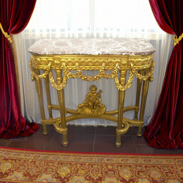 天然石天板×アンティークゴールド脚 大理石 コンソールテーブル