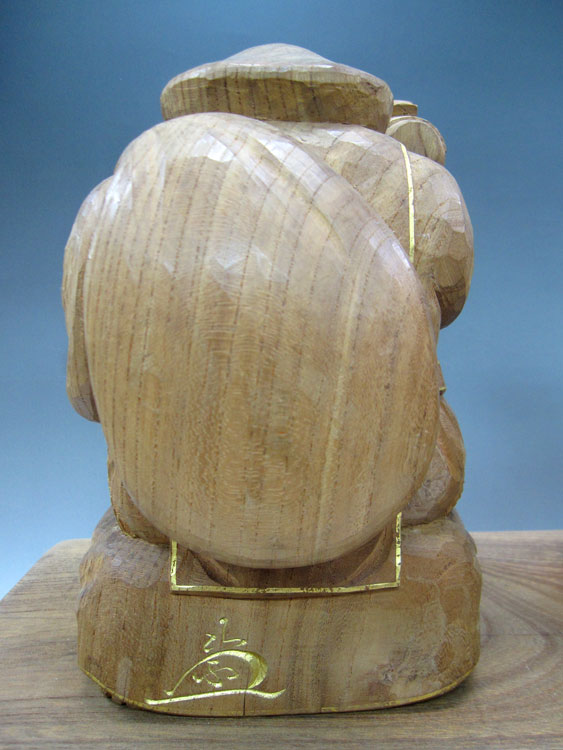 欅 恵比寿大黒 日本彫刻 仏師 藤井崇護作 截金仕上 在銘 古代仏像彫刻