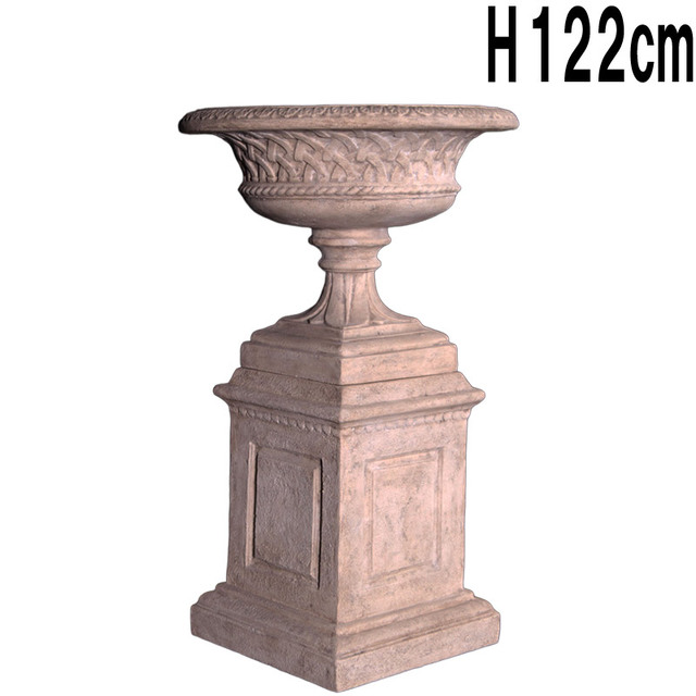 イーストウェルの壺（台座付き）ローマストーン仕上げ Eastwell Urn on Base  FRPアートオブジェ 【商品番号：m-fr050602】
