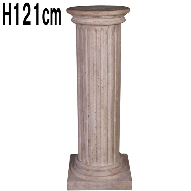 縦溝の円柱（丸形）ローマストーン仕上げ Fluted Column Round Top  FRPアートオブジェ 【商品番号：m-fr060405】