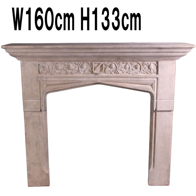 チューダー王朝のゴシック暖炉・ローマストーン仕上げ Tudor Gothic Fireplace  FRPアートオブジェ 【商品番号：m-fr070604】