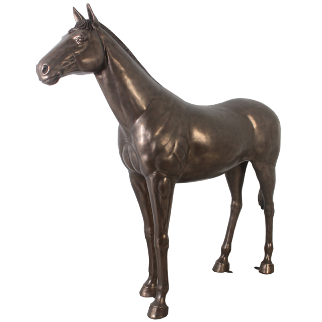馬の置き物　ブロンズ 等身大 立ち振る舞う馬（ブロンズ調） FRPオブジェ 208cm 銅像風 彫刻
