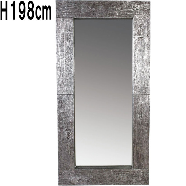 木材風長方形の姿見フロアミラー・シルバー / Old Lumber Rectangular Mirror FRPアートオブジェ 【商品番号：m-fr100130】